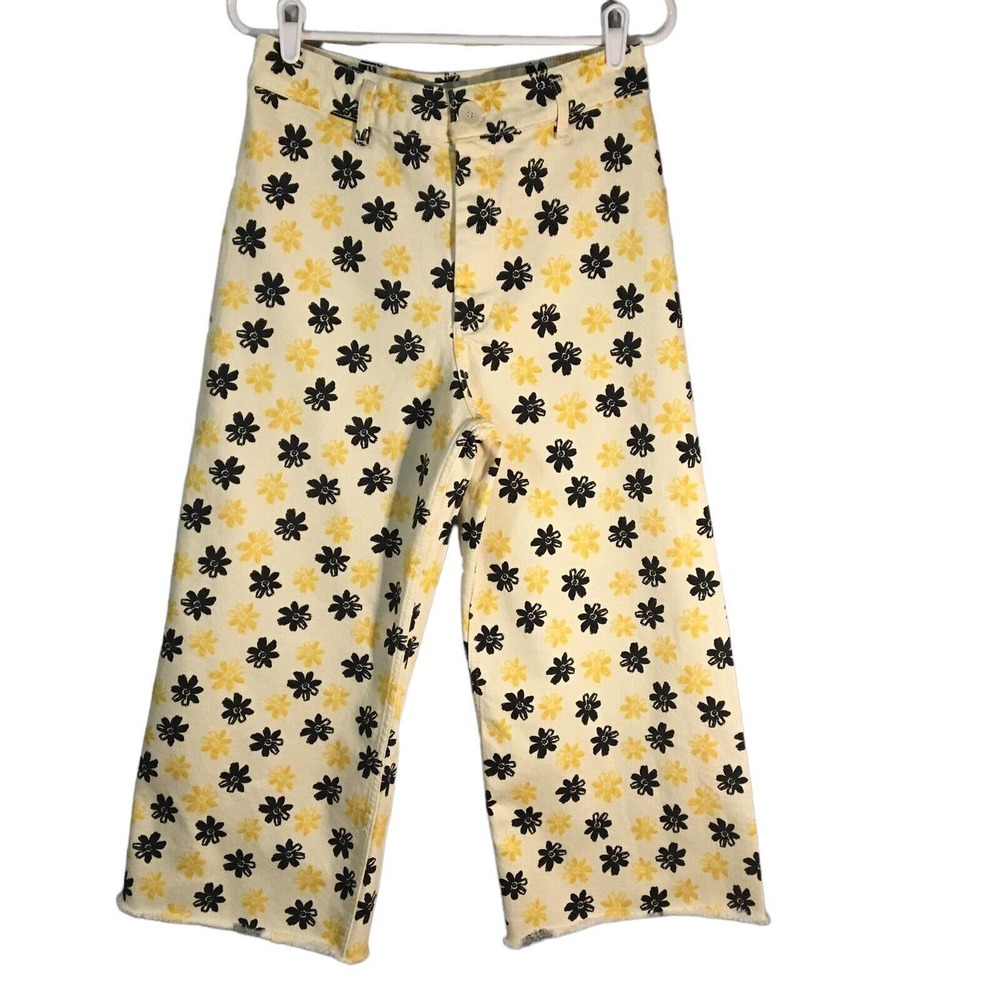 Zara Marine Straight Womens High Rise Wide Leg Ankle Jeans Size 12 Yellow